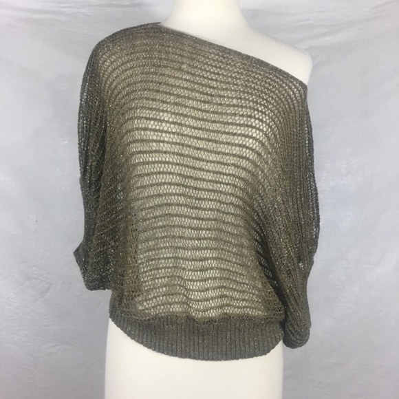 3/$15 Gold crochet Wide Neck Batwing Sweater M/L - Picture 2 of 7
